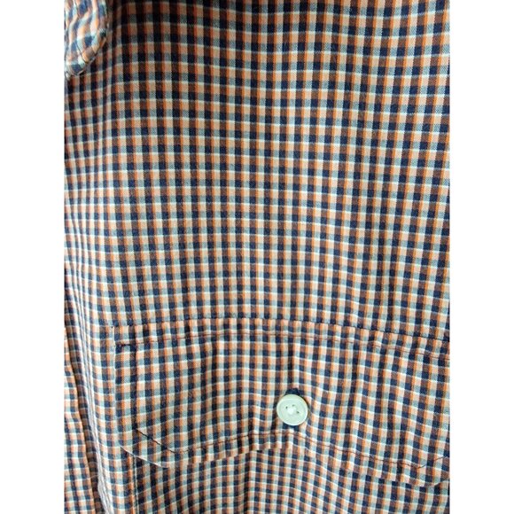 Michael Michael Kors Mens Long Sleeve Button-Down Shirt Orange & Navy Gingham - Picture 3 of 6
